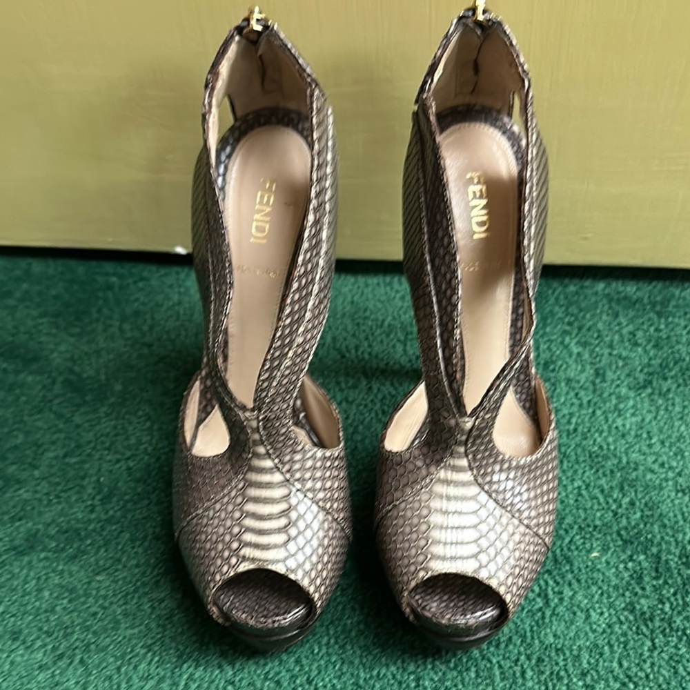 Fendi Brown Platform Peep-Toe Shoes